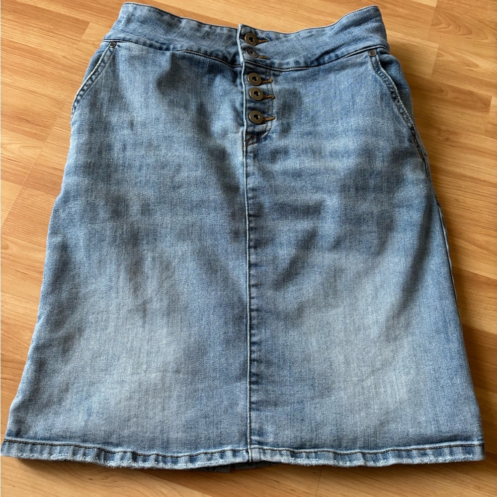 Prana Light Blue Denim Midi Skirt